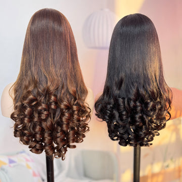 Queen Story Baba Curl 13x4 Lace Front Human Hair Wig Pre Plucked Raw Vietnamese Hair Super Double Drawn 100% Human Hair Wigs Natural Black & Ombre Brown Colors