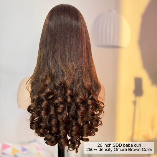 Queen Story Baba Curl 13x4 Lace Front Human Hair Wig Pre Plucked Raw Vietnamese Hair Super Double Drawn 100% Human Hair Wigs Natural Black & Ombre Brown Colors