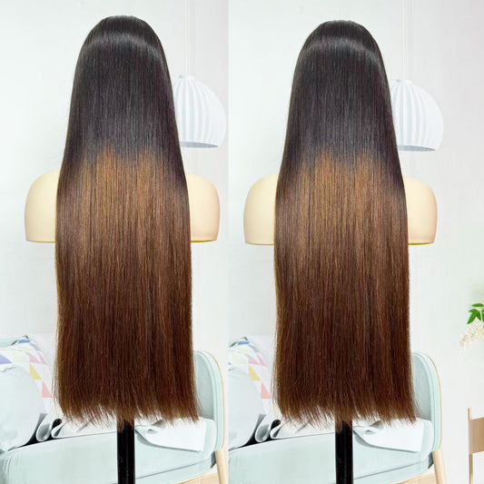 SDD 5x5 Ombre Brown HD Lace Wigs Bone Straight Bob Wig Bleached Knots 200% Human Hair Wigs