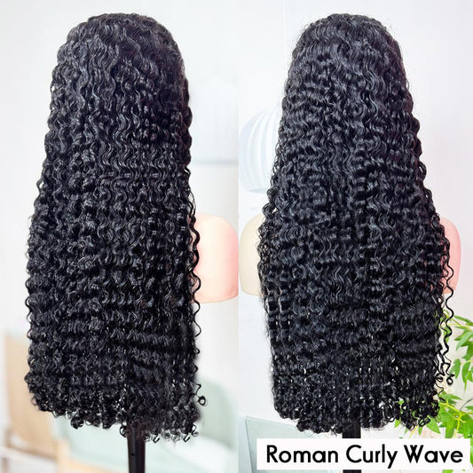 Raw Hair Roman Curly 13x4 Lace Frontal Wig Pre Plucked Hairline Invisible Knots Design 220% Density Roman Curly Wave Style 100% Human Hair Wig